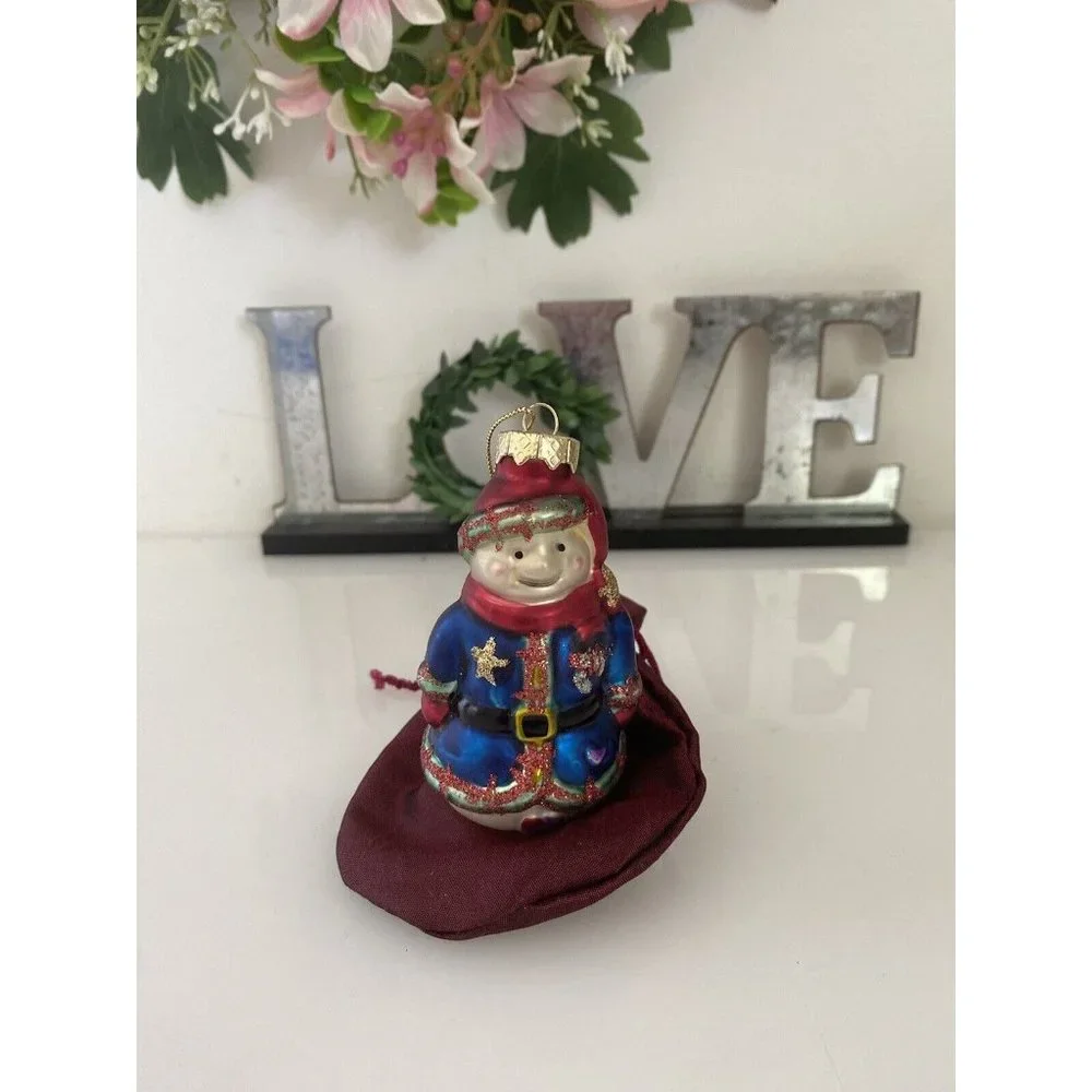 Vintage Painted Ornament Old Blown Glass German Snow Man‎ Figure Like Santa  EUC